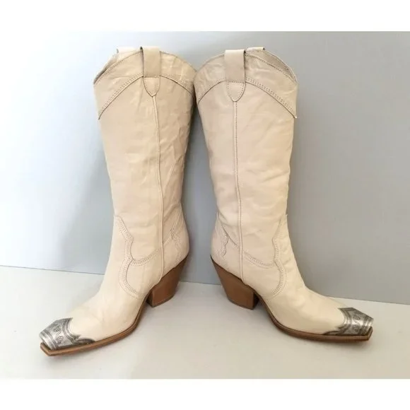 Free People Cream Heeled Boots with Silver Accents - Picture 3 of 5